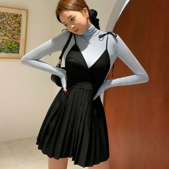 🎀SALE.. Fashion Ladies Pleated Plain Pinafore Bib Sleeveless Dress - Picture 4 of 10